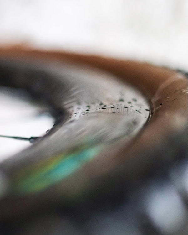 Closeup of bicycle wheel